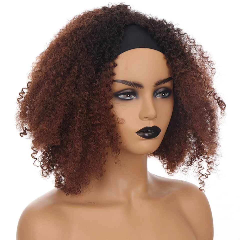 Peruca para Preto Fibra de Alta Peruca de Cabelo Lupu Longo Afro Kinky Curly Bandana Mulher Temperatura Ombre Marrom Preto Sintético Headwrap 6 Apliques e perucas