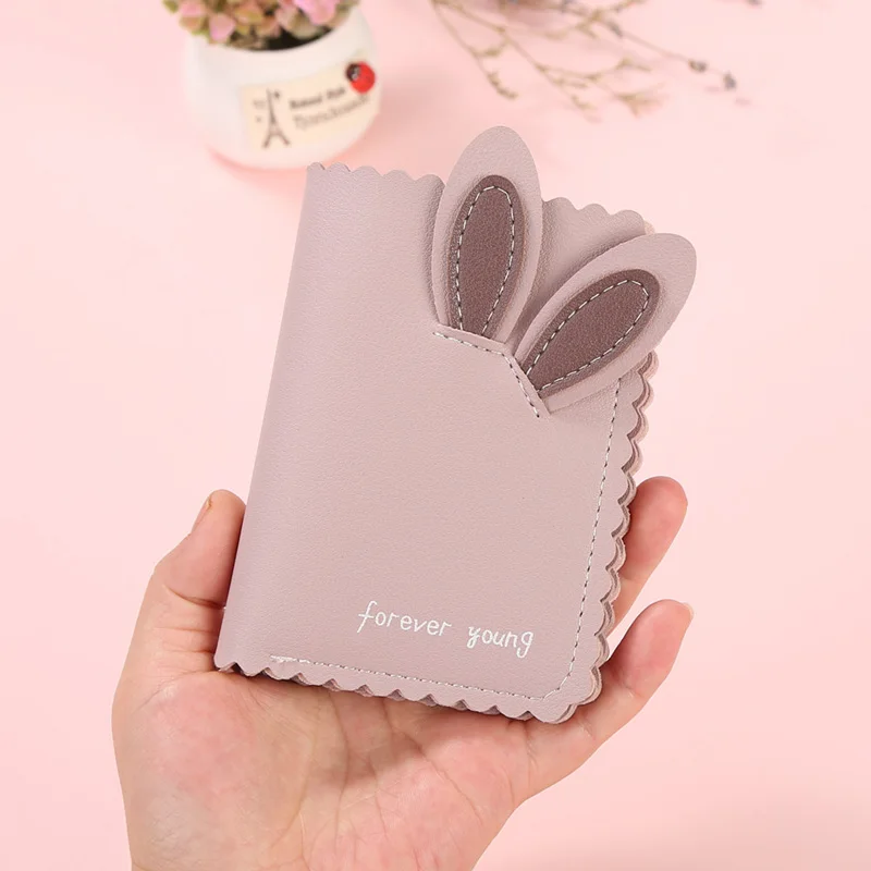 Purple Новые модные женские кошельки Kawaii, милый кролик, держатель для карт, маленький кошелек, женский короткий дизайнерский Кошелек для монет, кошелек для девушек, держатель для денег - Цвет: Purple