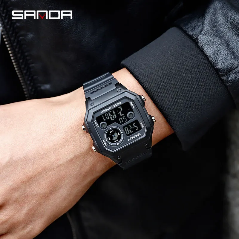 

SANDA Square Multi-functional Digital Sports Electronic Watch Trend Fashionable Watch Men And Women Students Waterproof Luminous