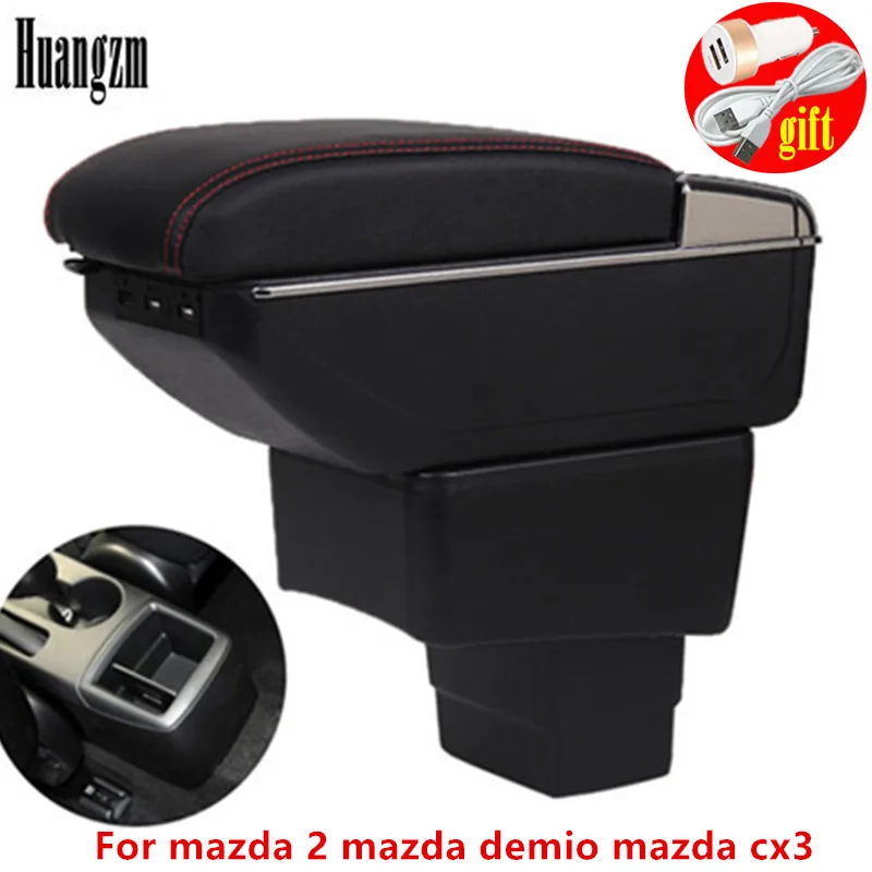 Для mazda 2 demio cx3 подлокотник коробка для хранения содержимого двухслойная USB