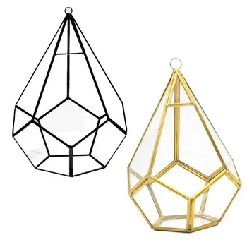 

Hanging Glass Terrarium Modern Artistic Wall Tears Shape Diamond Geometric Polyhedron Air Plant Holder Desk Planter Flower Pot