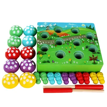 

Magnetic Fishing Mushroom Forest Insects Catch Kids Toys Wooden Magnets Children Educational Toys