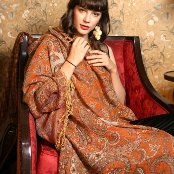 

Female Cachecol Feminino Artificial Cashmere Muffler Ultra Long Pashmina Handmade Embroidery Cape Muslim Hijab