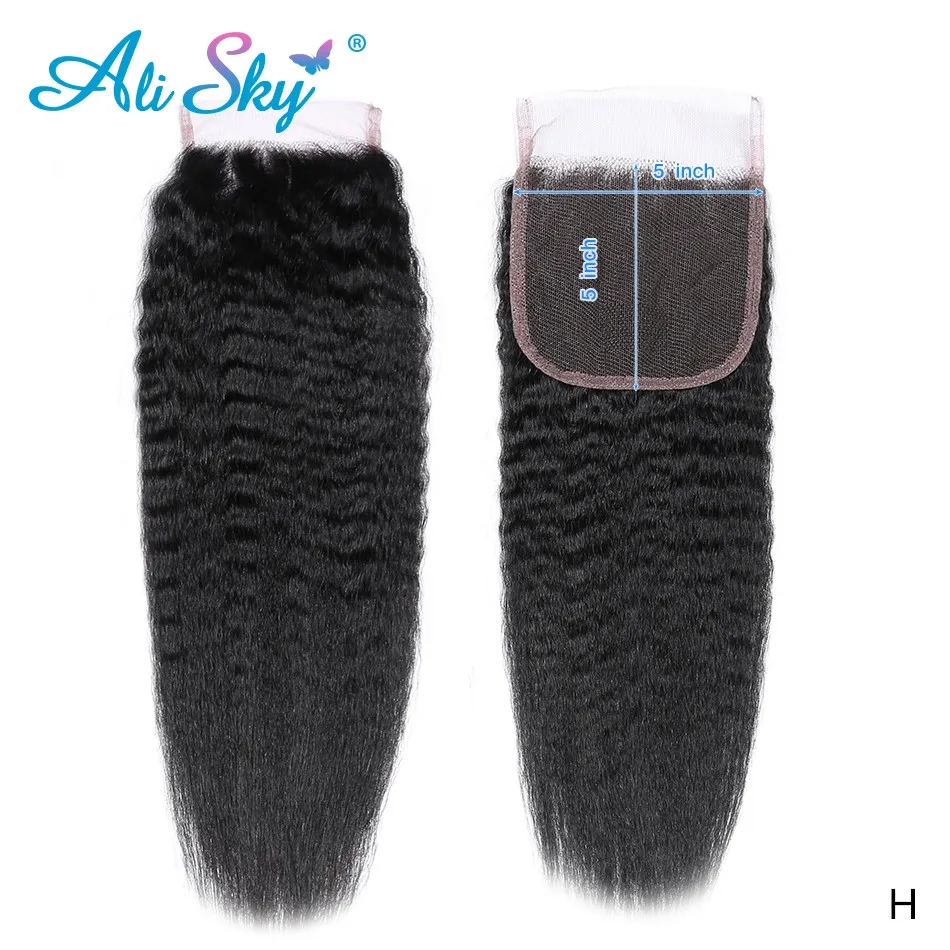 5x5 Lace Closure Kinky Straight Frontal Closure Pre Plucked With Baby Hair Bleached Knots Virgin Unprocessed Hair Yaki Straight human hair closure human hair lace product human hair frontal