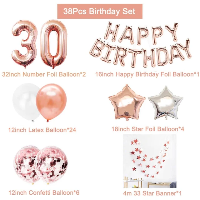 38 pz numero 30 palloncini di compleanno buon compleanno 30 anni uomo donna  decorazioni per feste 30 anni forniture per l'anniversario - AliExpress