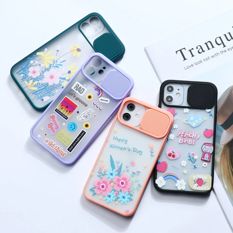 Case For iPhone 13 Case iPhone 11 13 12 Pro Max Cover Flower Slide Case For iPhone XR X XS Max 8 7 Plus 6 12 Mini SE 2 3 Funda clear iphone 11 Pro Max case