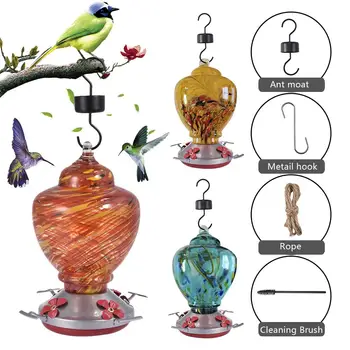 

Hummingbird Feeder Bright Color Shape With 4 Flower Troughs Bird Hand Blown Glass Bird Feeder For Outdoor Terrace