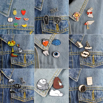 

Hot Cute Panda Polar Bear Brooch Set Fashion Bat Heart Brain Teeth Brush Board Metal Enamel Badge Pin Trendy Jewelry Gift