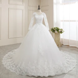 Ezkuntza Full Sleeve Wedding Dress Lace Princess 2023 Embroidery Long Train Wedding Gown V Neck Elegant Plus Size