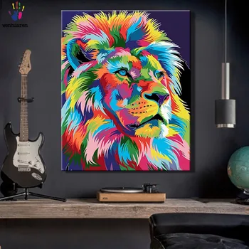 

DIY painting pictures by numbers Forest animal lion painting picture coloring by numbers framed Home for adult for hoom decor