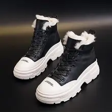 Женские теплые зимние ботинки из натуральной кожи; обувь из толстого хлопка; женские зимние уличные ботинки на плоской подошве; женские водонепроницаемые повседневные ботильоны
