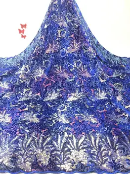 

Blue African Velvet Lace Fabric High Quality Sequins Ghana Lace Fabric Stretch Velvet Lace For Nigerian Evening Party Dress Sew
