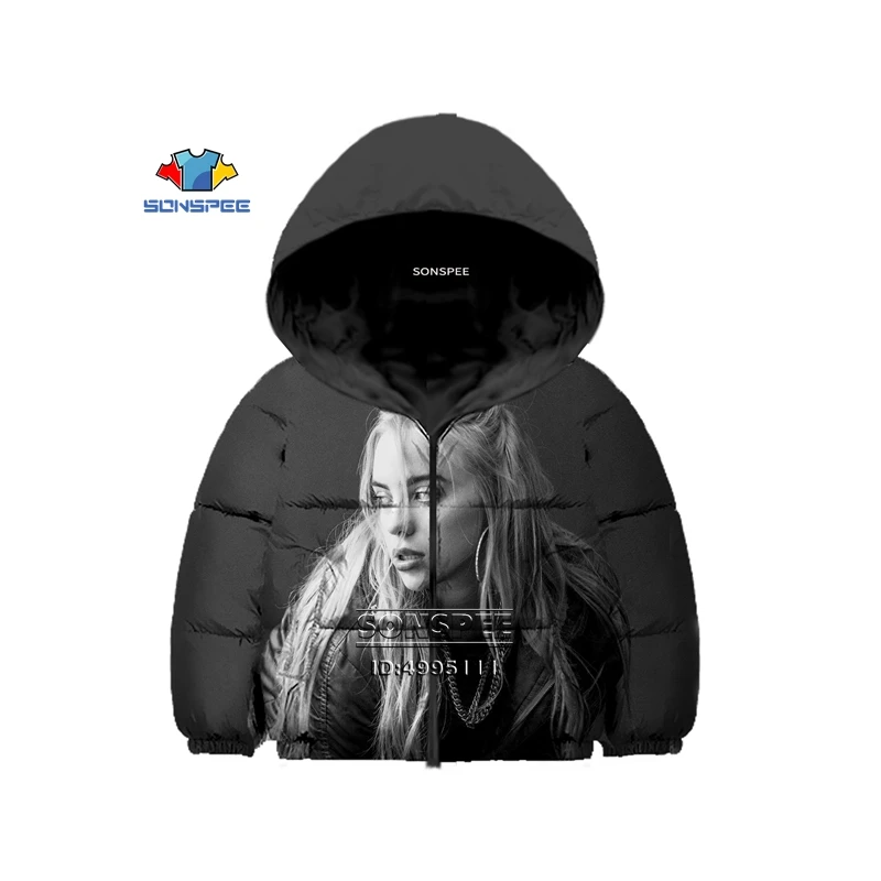10 Billie Eilish/Американский юный певец, детский зимний пуховик с 3D принтом хлопковая куртка с капюшоном, теплое пальто тонкое хлопковое пальто для мальчиков и девочек - Цвет: 10