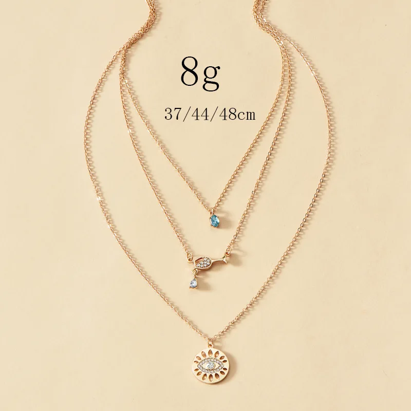 Fashion Three-layer Love Butterfly Necklace Demon Eye Crystal Necklace Female Red Wine Glass Pendant Necklace for Women Jewlery