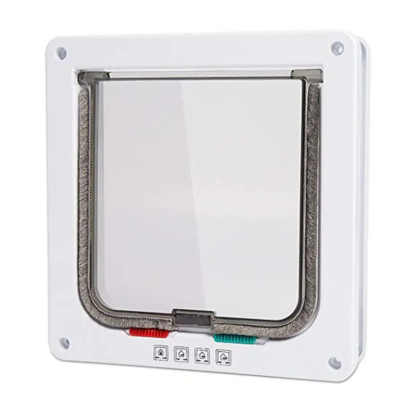 Cat Door Pet Door Dog Cat Flap Door 4 Way Lock Security Flap Door For Cats Kitten ABS Plastic Small Dog Gate Pet Chip