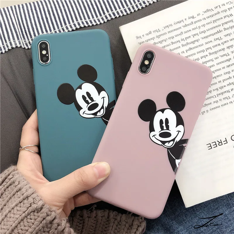 

Cute Animal Cover Phone Case For iPhone X XR XS Max 7 8 Plus 6 6s Simple Heart Bear Mickey TPU Silicone Back Cover Cases Luxury