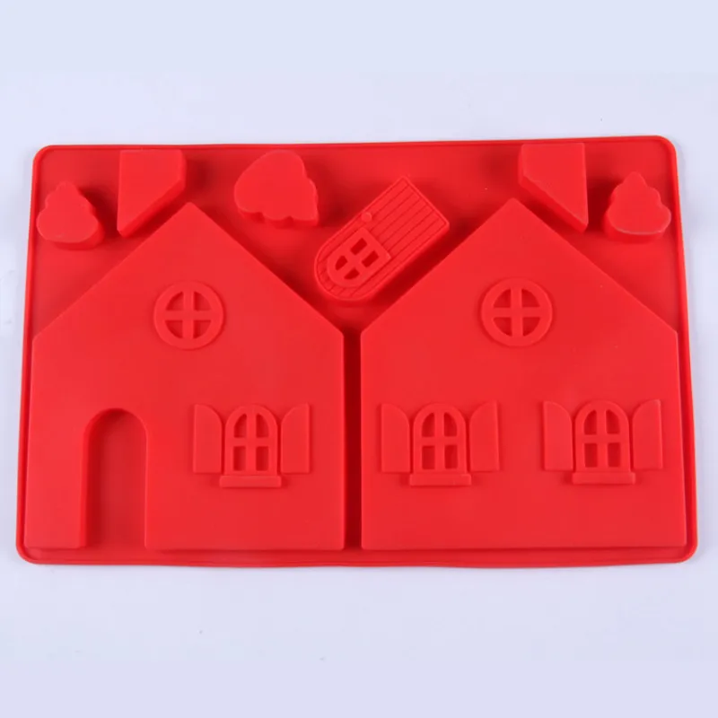 

2Pcs/Set Silicone Waffle Cookie Sugarcraft Cake Decorating Christmas House Set Chocolate Mold Fondant Plunger Cutters Cake Tools