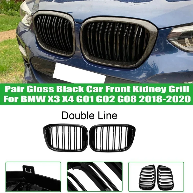Front Kidney Grille for -BMW X3 G01 2018-2021X4 G02 2019-2021 (Double Slats ABS Gloss Black Grill X4 Grill) | Автомобили и