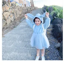 Г., милая большая толстовка с ушками для маленьких девочек, Сетчатое платье весенне-осенние платья-пачки с длинными рукавами «Принцесса» для девочек детская одежда