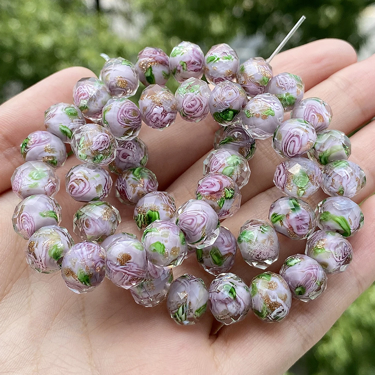 Boucles D'oreilles Pendantes En Perles De Verre Murano Avec Inclusions Violettes, Plaquées Or, Neuves Sans Emballage