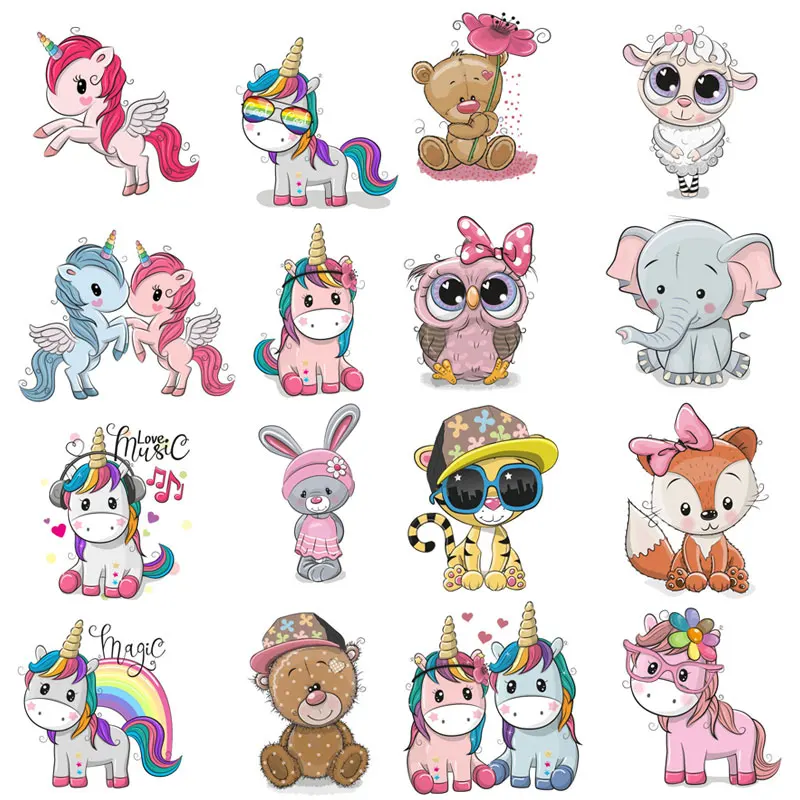 

DIY Patches for Clothing Applique Stripes Unicorn Iron on Heat Transfers Vinyl Cartoon Ironing Thermal Stickers on Kids T-shirt