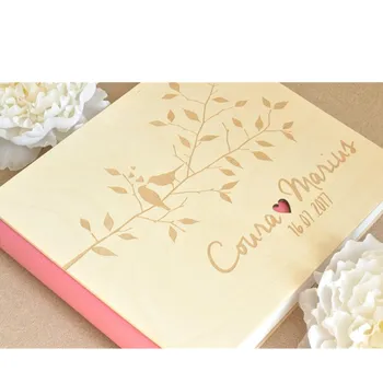 

personalize Love bird Wedding Guestbook and Wood Photo Album Family Photoalbum Pink Engagement Modern Keepsake Guestbook booth