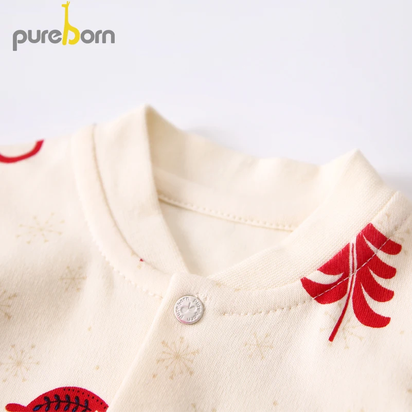 Pureborn/комбинезон для новорожденных; Одежда для мальчиков и девочек; хлопковый комбинезон с длинными рукавами и рисунком мышки; Новогодняя и Рождественская одежда
