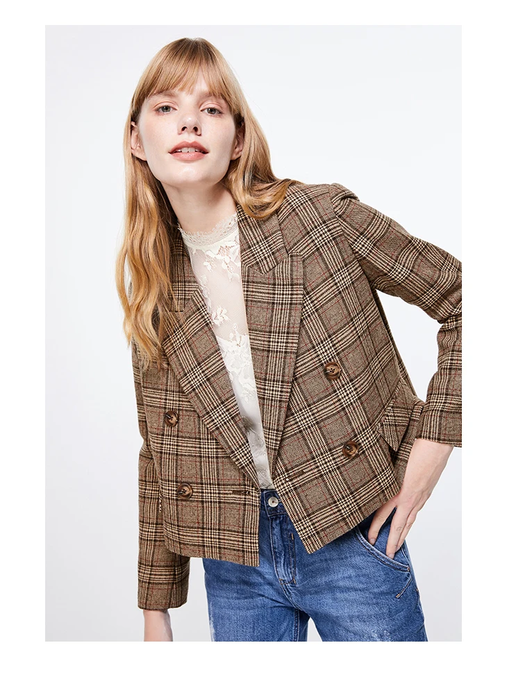 ONLY Autumn Winter Women's Short Checked Suit Jacket | 119308544