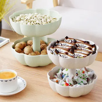 

Double-layer Pumpkin Shaped Fruit Snack Box Home Living Room Coffee Table Melon Seeds Candy Box with Lid Dried Fruit Storage