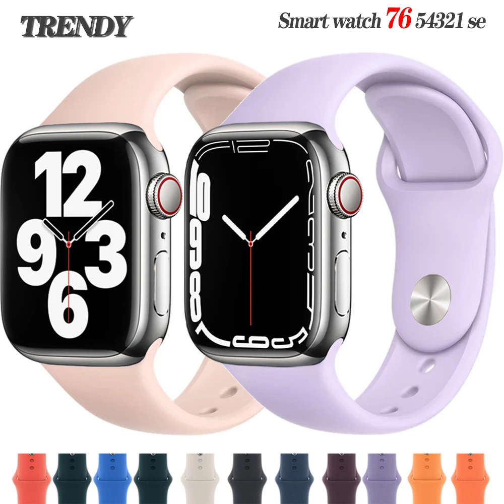 Ремешок силиконовый для Apple Watch band 7 6 se 44 мм 42 40 38 резиновый смарт-браслет iWatch Series 543