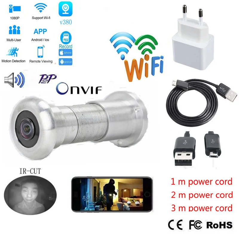 V380 WIFI камера для глаз двери HD 1080P панорамная рыбий мини глазок Дверь WifI IP