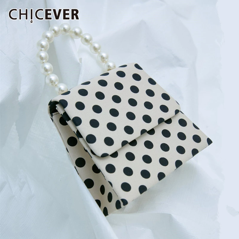 CHICEVER Elegant Print Polka Dot Hit Color Bag For Women Patchwork Pearl Bags Female Casual Handbag Accessories Fashion New 2020 photo