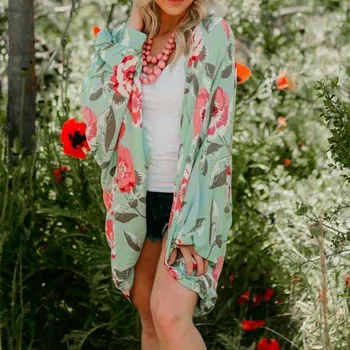 

Floral Print Chiffon Bikini Cover Up Cardigan Kaftan Beach Tunic Swimwear Women Swimsuit Beachwear Smock Pareos De Playa Mujer