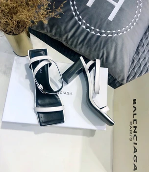 

2020 Luxury brand Women's sandals Genuine Leather Square heel sandals (heel height 8CM)