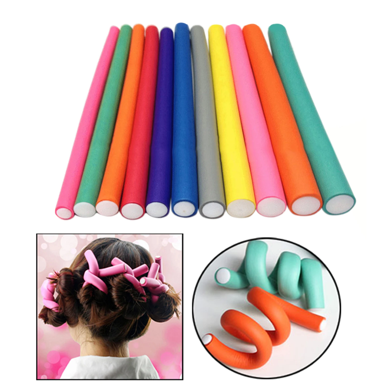 10-pack Spiral Hair Foam Curler Roller Set Twist Curls Flex Rods