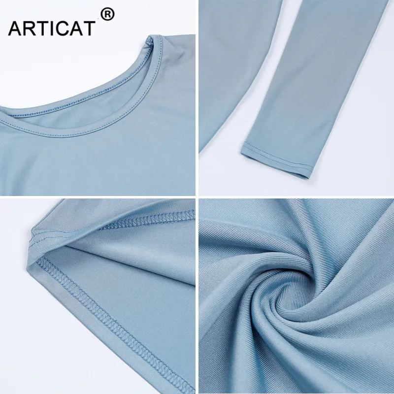 Articat осеннее женское сексуальное облегающее платье с длинным рукавом и круглым вырезом, тонкое однотонное мини платье, женское повседневное уличное платье