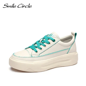 

Smile Circle Women Sneaker Flat Platform Shoes Genuine Leather Lace-up casual Ladies Sneaker 2019 Autumn