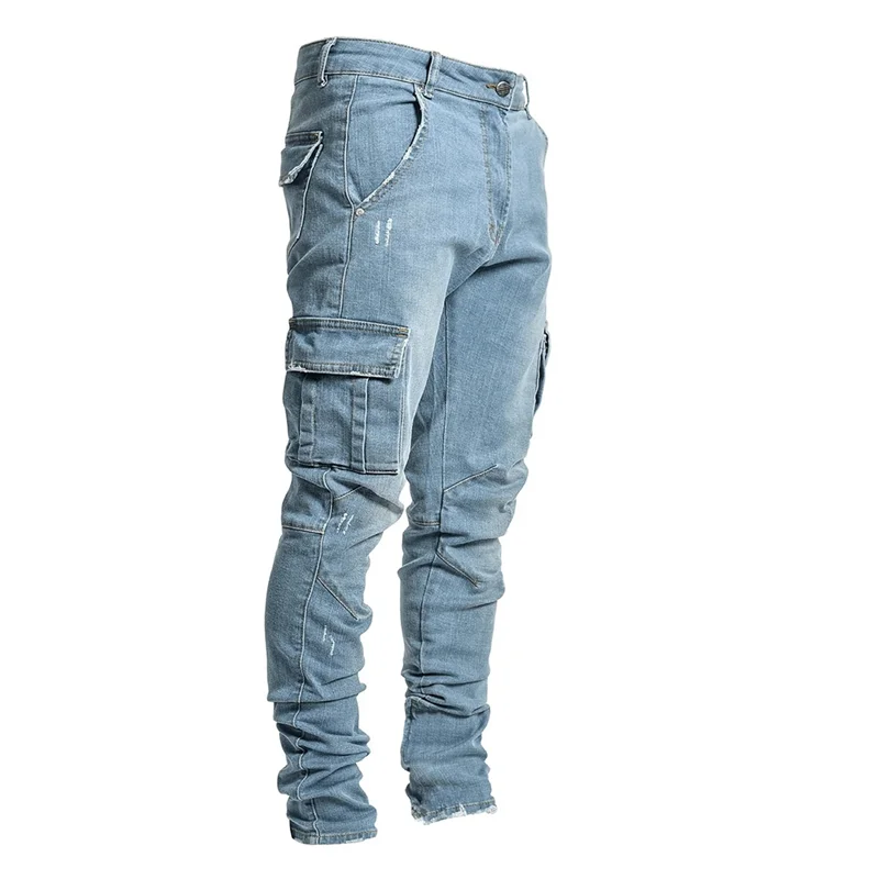 Jeans Men Pants Casual Cotton Denim Trousers Multi Pocket Cargo Jeans Men  New Fashion Denim Pencil Pants Side Pockets Cargo - Jeans - AliExpress