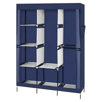 

Non-woven Wardrobe 4 Layers 8 Portable Closet Wardrobe Clothes Rack Storage Organizer With Shelf Blue