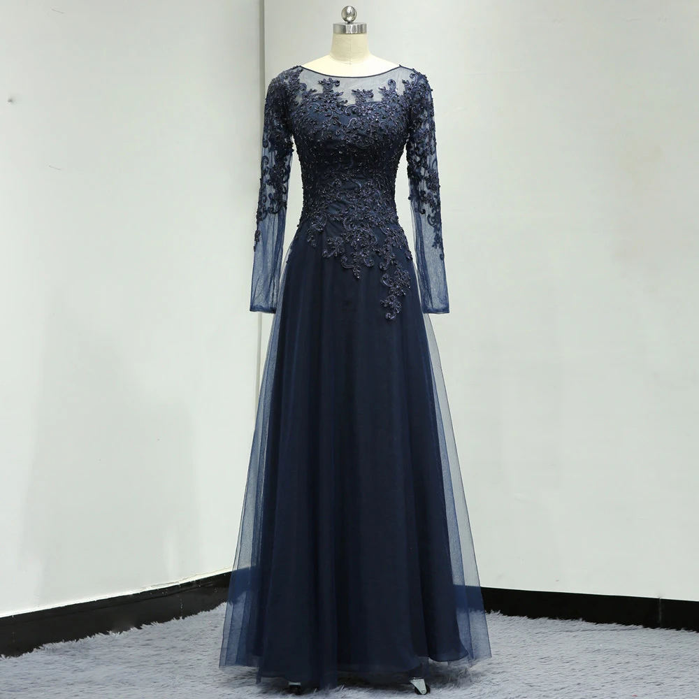 

A Line Scoop Applique Beading Long Sleeve Mother Of The Bride Dress Outfits FloorLength Zipper Plus Size