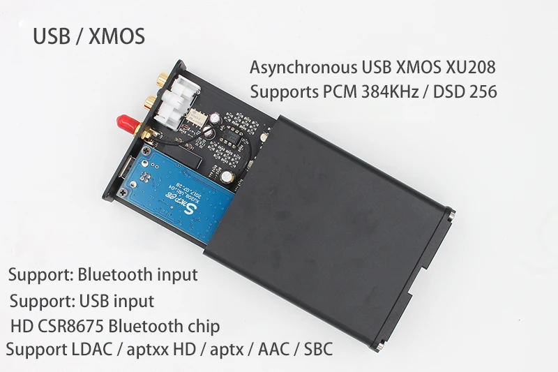 USB XMOS BU38 ES9038 Q2M CSR8675 декодер DAC HiFi аудио Bluetooth 5,0 APTX HD LDAC DSD - Цвет: USB XMOS