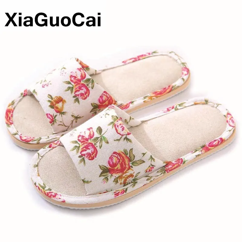

Women Home Slippers Spring Autumn Bedroom Linen Slippers Indoor Floor Soft Cartoon Couple Flax Flip Flops Lightweight EVA Unisex