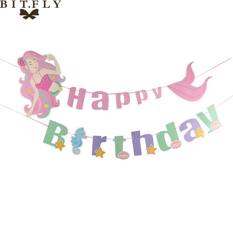 Бумажный счастливый плакат "с днем рождения" мультфильм Единорог, динозавр Русалка день рождения гирлянда флаг детская игрушка в ванную юбилей Дети Партии питания - Цвет: 5