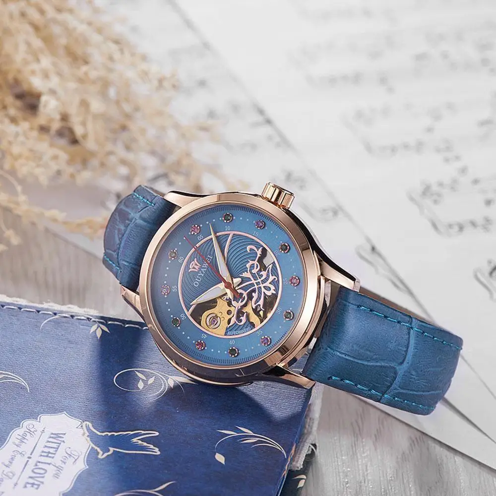 Механические Женские часы с полым скелетом, автоматические часы с автоматическим заводом, женские роскошные брендовые модные наручные часы