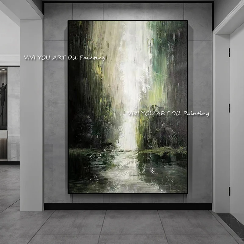 

The Hot Sales Handmade Green Light Simple Minimalist Oil Paintings On Canvas Best Wall Art Pictures For Hotel Office Decoration