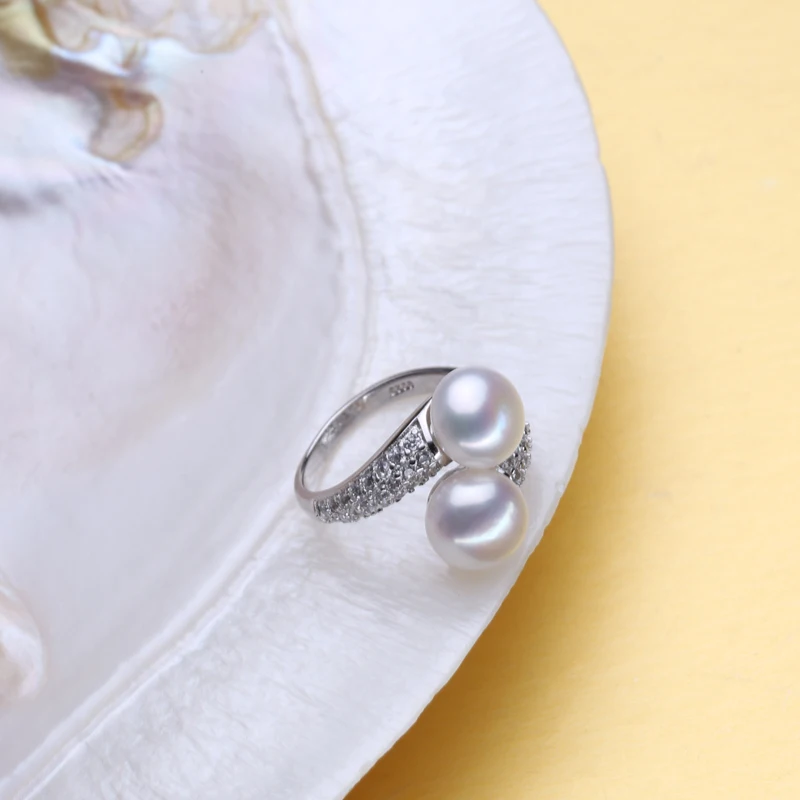 FENASY жемчужные ювелирные кольца из натурального жемчуга для женщин 925 стерлингового серебра Вечерние Роскошные винтажные кольца с двойным жемчугом
