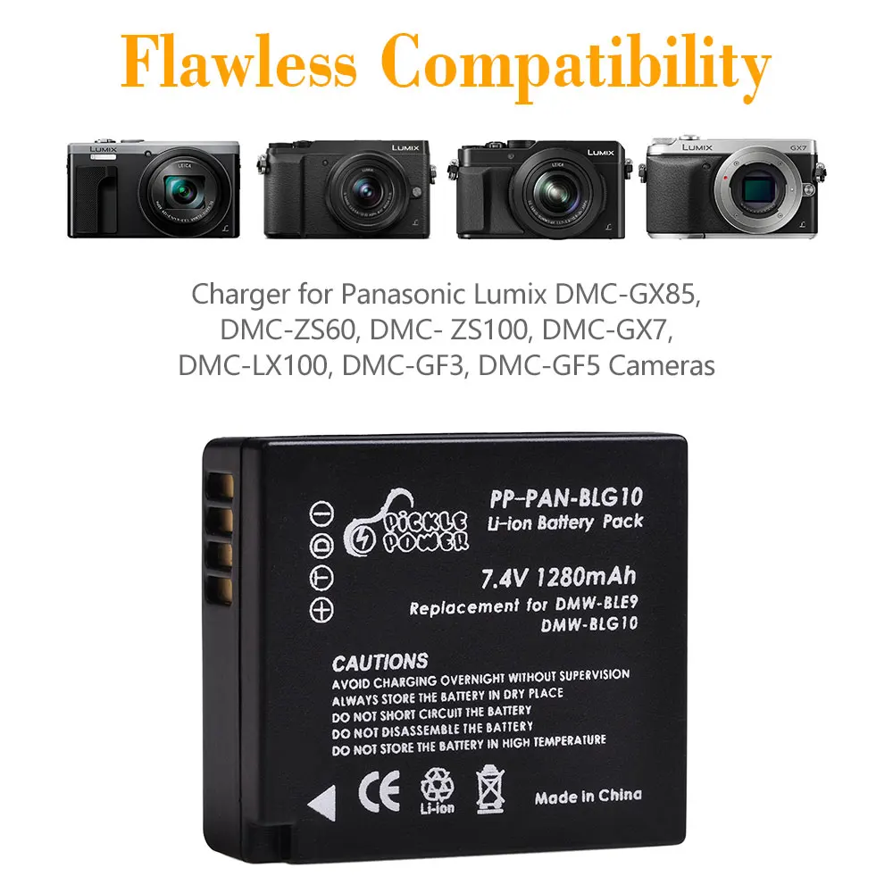Зарядное устройство с двумя USB портами для Panasonic LUMIX GF5 GF6 GX7 GX9 LX100 GX80 GX85 4 шт. 1280