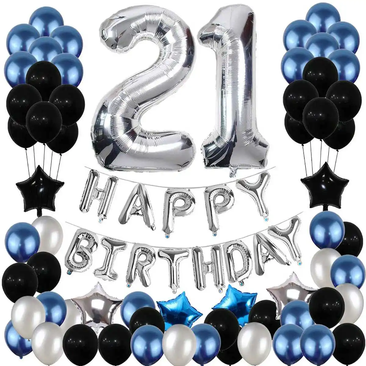 1 комплект, черные латексные воздушные шары 16, 18, 21, 30, 40, 50, 60, 70 лет, украшения для дня рождения, для взрослых, фольга, Гелиевый шар, набор - Цвет: 21 years old