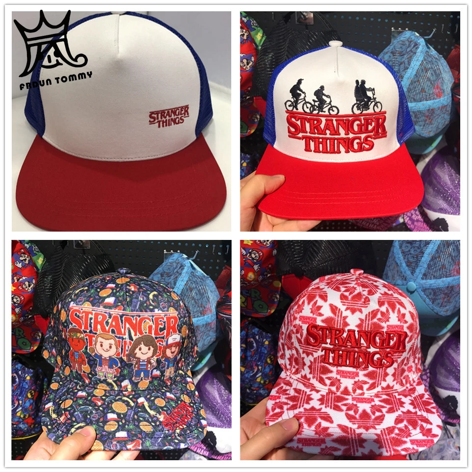 

Frdun Tommy Stranger Things Dustin Hat RED Trucker Baseball Mesh Cap Adjustable Hat Hip Hop Hat Snapback Costumes Cosplay cap
