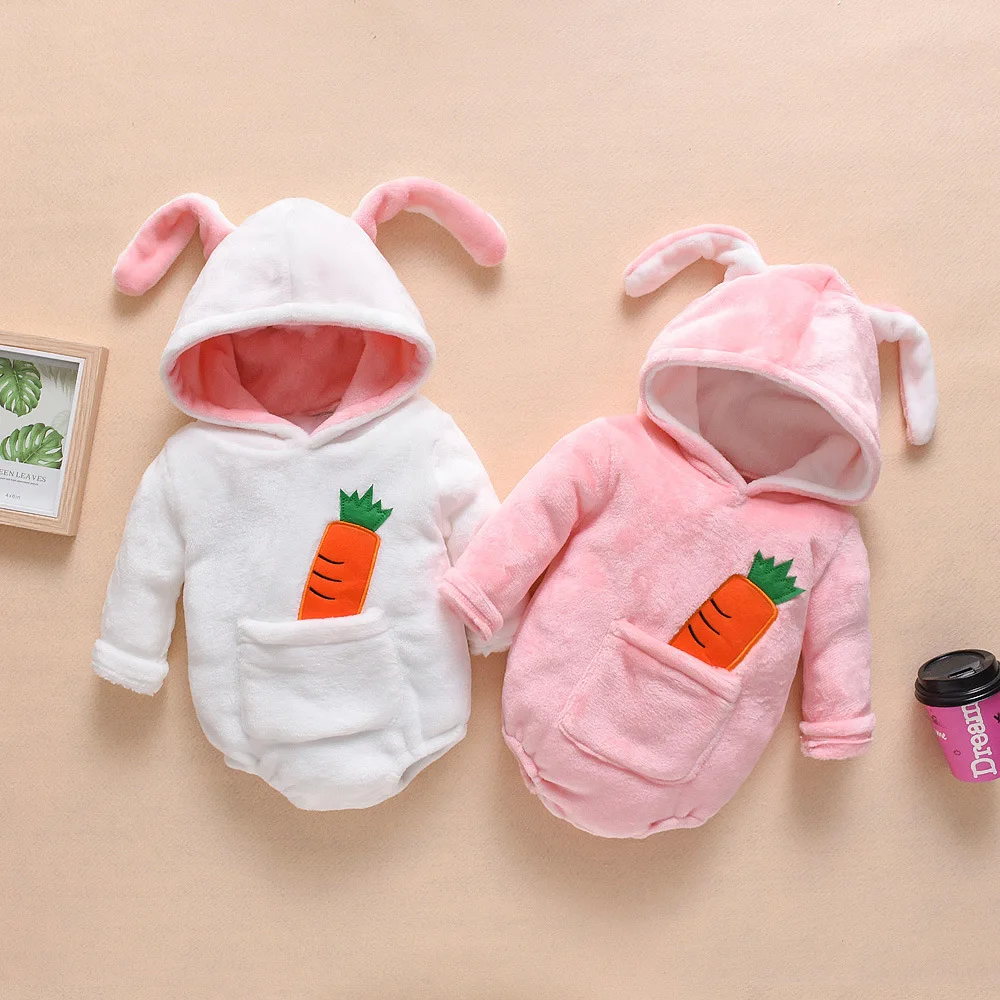 2020 Nieuwe Leuke Pasgeboren Baby Jongen Meisje Kleding Lange Mouwen Hoddies Beer Rits Baby Romper Kleding Herfst Winter Dragen 0-18M